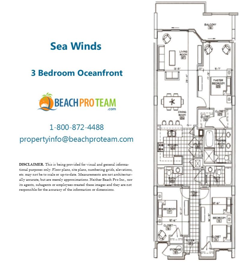 Sea Winds Floor Plan A - 3 Bedroom Oceanfront